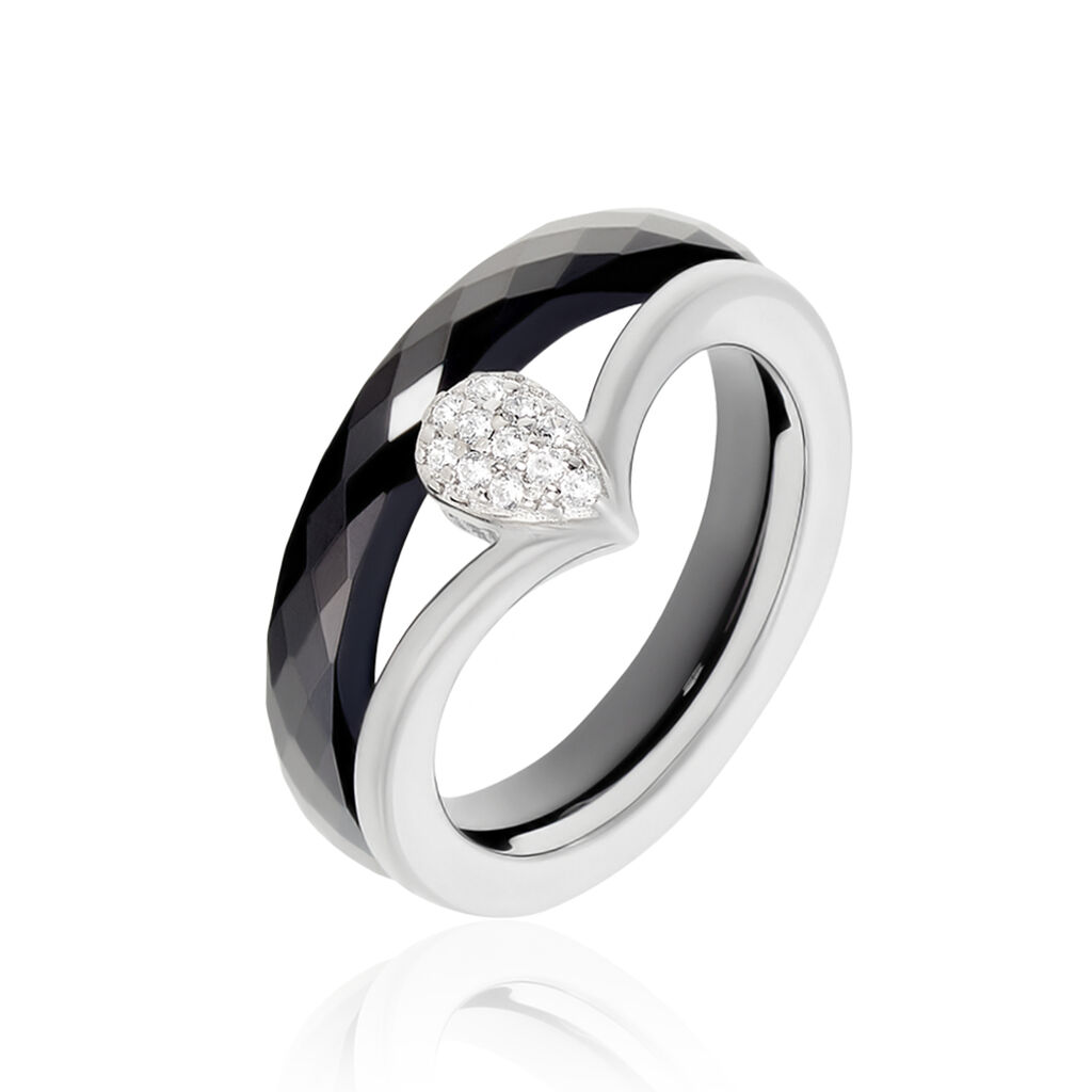 Damenring Silber 925 Zirkonia Schwarzer Keramik 50660030317r47 • Orovivo Dein Online Juwelier 